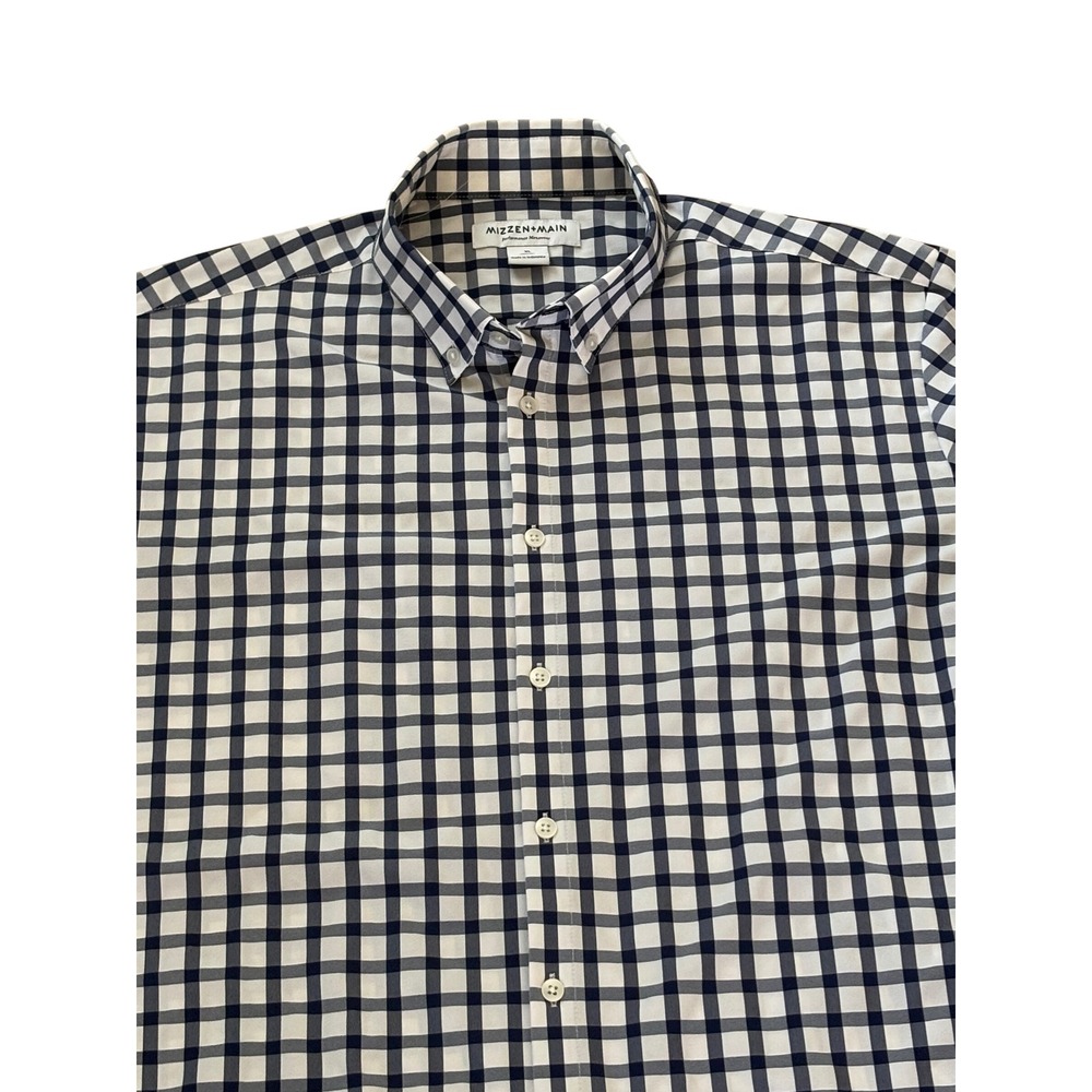 Mizzen+Main Mens XL Navy Blue White Gingham Performance Short Sleeve Shirt